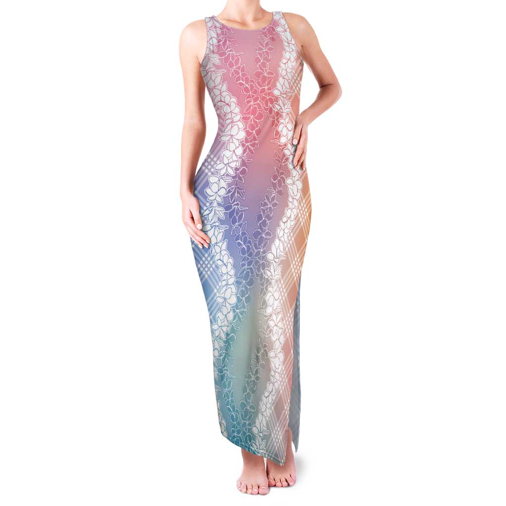 Hawaii Aloha Plumeria Lei Pastel Candy Palaka Tank Maxi Dress LT7 Women Pastel - Polynesian Pride