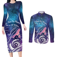 New Zealand Mother's Day Couples Matching Long Sleeve Bodycon Dress and Long Sleeve Button Shirt Maori Hari Ra Mama LT7 Galaxy - Polynesian Pride