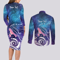 New Zealand Mother's Day Couples Matching Long Sleeve Bodycon Dress and Long Sleeve Button Shirt Maori Hari Ra Mama LT7 - Polynesian Pride