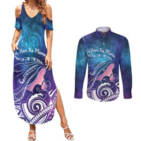 New Zealand Mother's Day Couples Matching Summer Maxi Dress and Long Sleeve Button Shirt Maori Hari Ra Mama