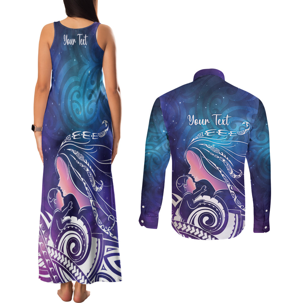 New Zealand Mother's Day Couples Matching Tank Maxi Dress and Long Sleeve Button Shirt Maori Hari Ra Mama LT7 - Polynesian Pride