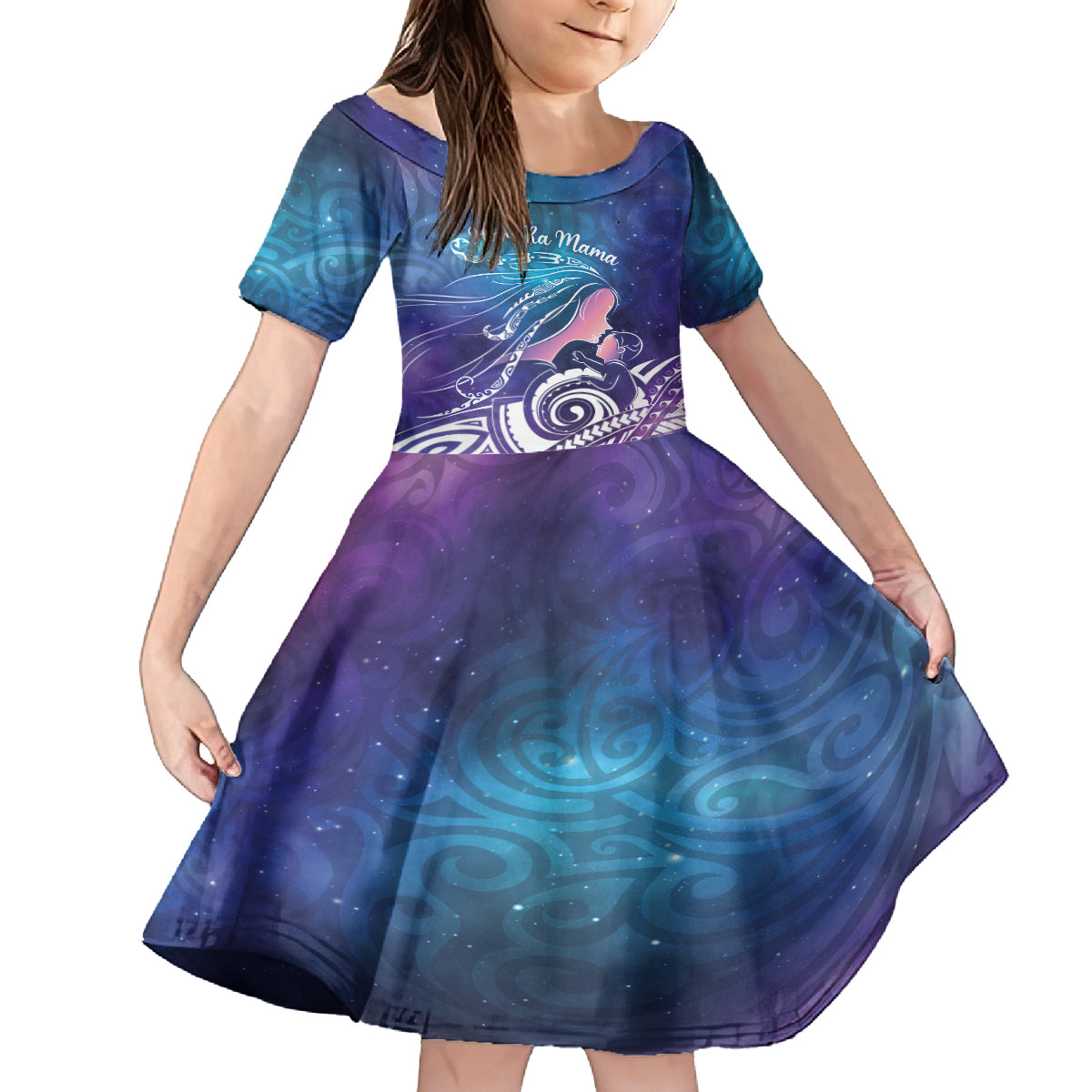 New Zealand Mother's Day Family Matching Long Sleeve Bodycon Dress and Hawaiian Shirt Maori Hari Ra Mama LT7 Daughter's Dress Galaxy - Polynesian Pride