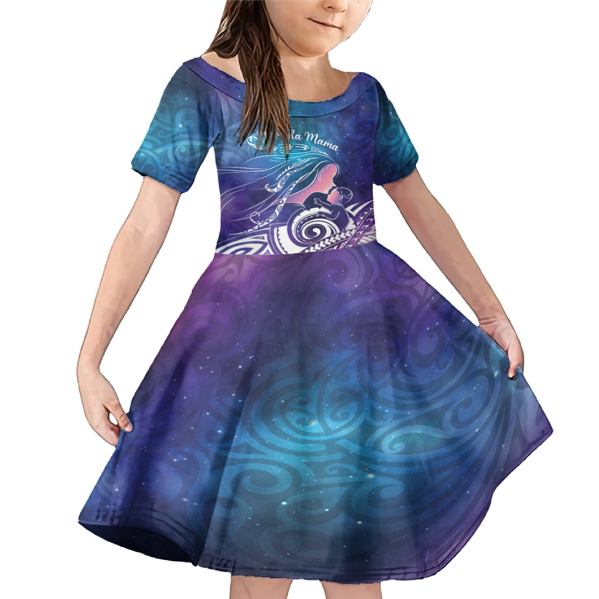 New Zealand Mother's Day Family Matching Mermaid Dress and Hawaiian Shirt Maori Hari Ra Mama LT7 Daughter's Dress Galaxy - Polynesian Pride