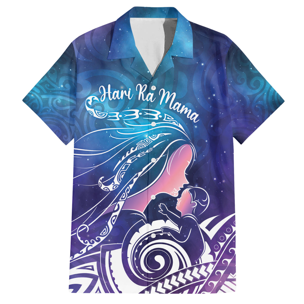 New Zealand Mother's Day Family Matching Short Sleeve Bodycon Dress and Hawaiian Shirt Maori Hari Ra Mama LT7 Dad's Shirt - Short Sleeve Galaxy - Polynesian Pride