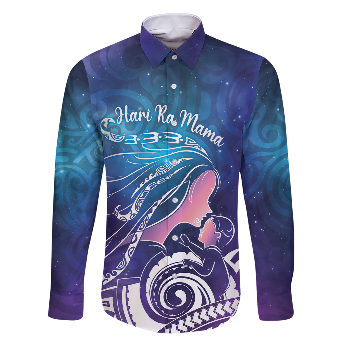 New Zealand Mother's Day Family Matching Short Sleeve Bodycon Dress and Hawaiian Shirt Maori Hari Ra Mama LT7 Dad's Shirt - Long Sleeve Galaxy - Polynesian Pride