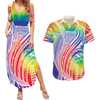 Aloha Pride Rainbow Tie Dye Couples Matching Summer Maxi Dress and Hawaiian Shirt Humpback Whale - Love is Love