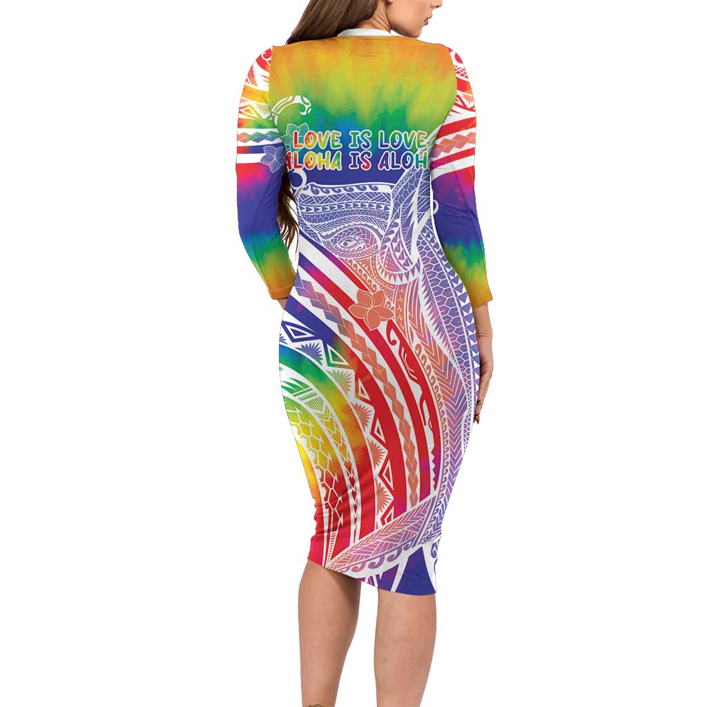 Aloha Pride Rainbow Tie Dye Family Matching Long Sleeve Bodycon Dress and Hawaiian Shirt Humpback Whale - Love is Love