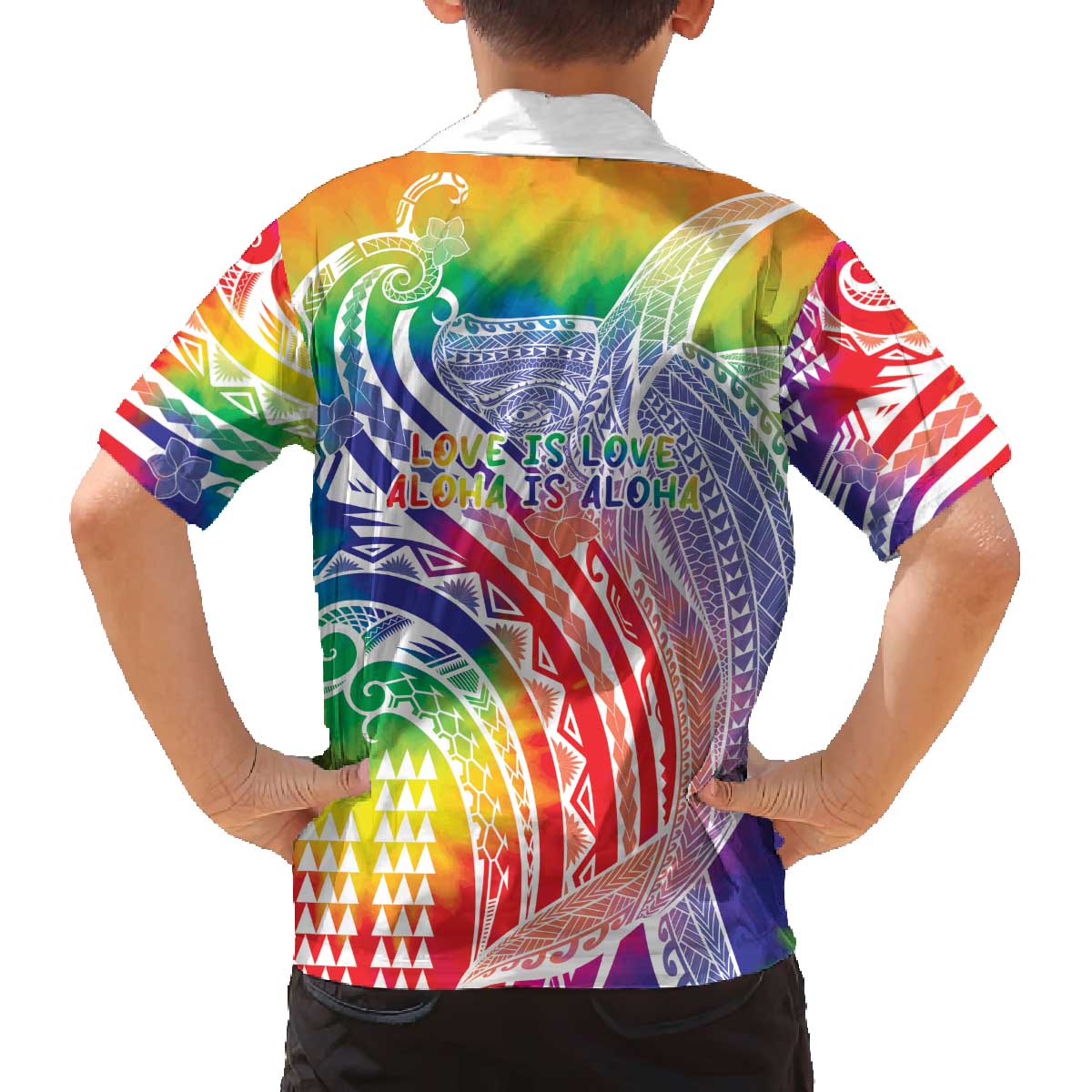 Aloha Pride Rainbow Tie Dye Family Matching Off The Shoulder Long Sleeve Dress and Hawaiian Shirt Humpback Whale - Love is Love