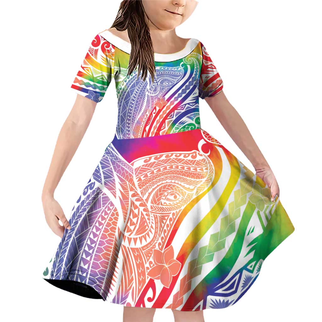 Aloha Pride Rainbow Tie Dye Family Matching Off Shoulder Short Dress and Hawaiian Shirt Humpback Whale - Love is Love