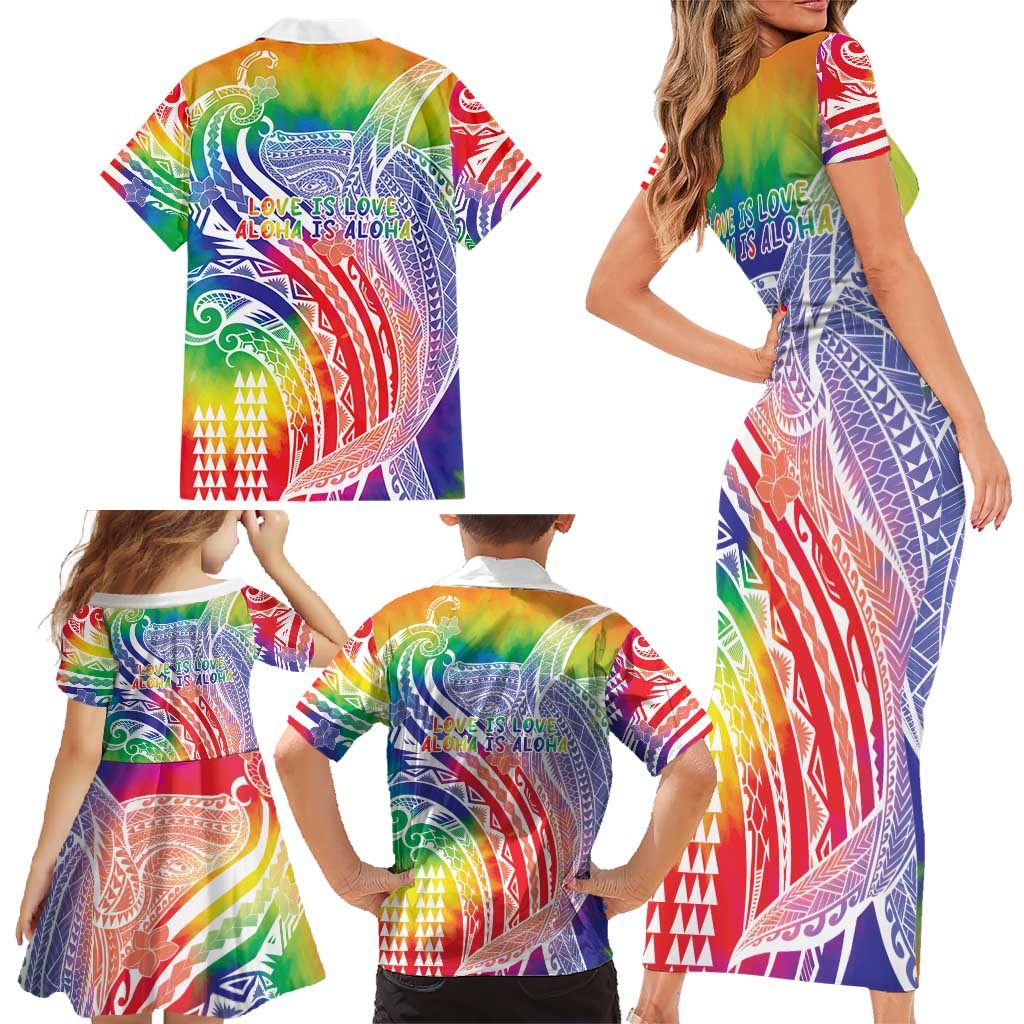 Aloha Pride Rainbow Tie Dye Family Matching Short Sleeve Bodycon Dress and Hawaiian Shirt Humpback Whale - Love is Love