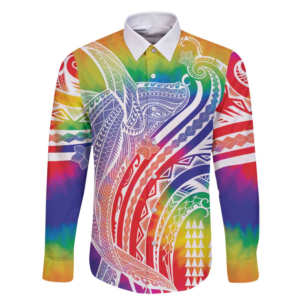 Aloha Pride Rainbow Tie Dye Family Matching Short Sleeve Bodycon Dress and Hawaiian Shirt Humpback Whale - Love is Love