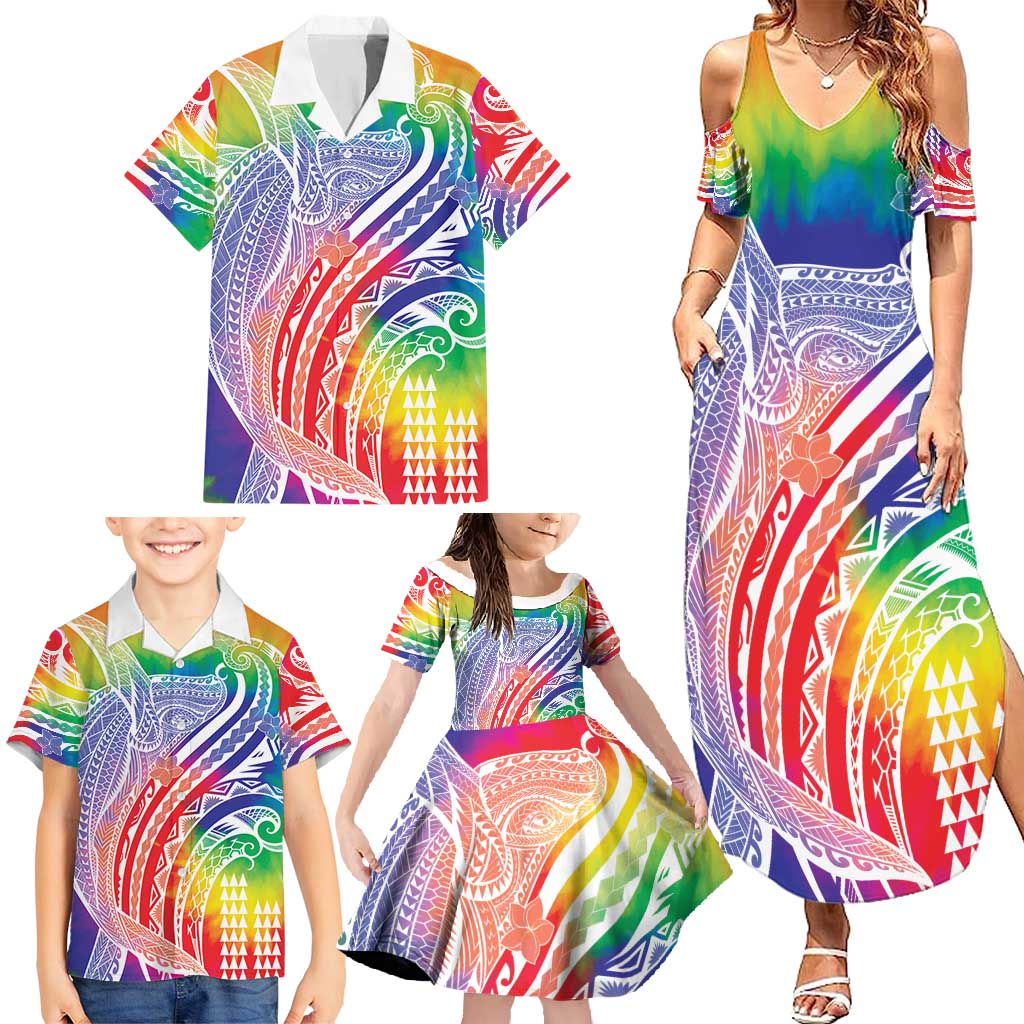 Aloha Pride Rainbow Tie Dye Family Matching Summer Maxi Dress and Hawaiian Shirt Humpback Whale - Love is Love