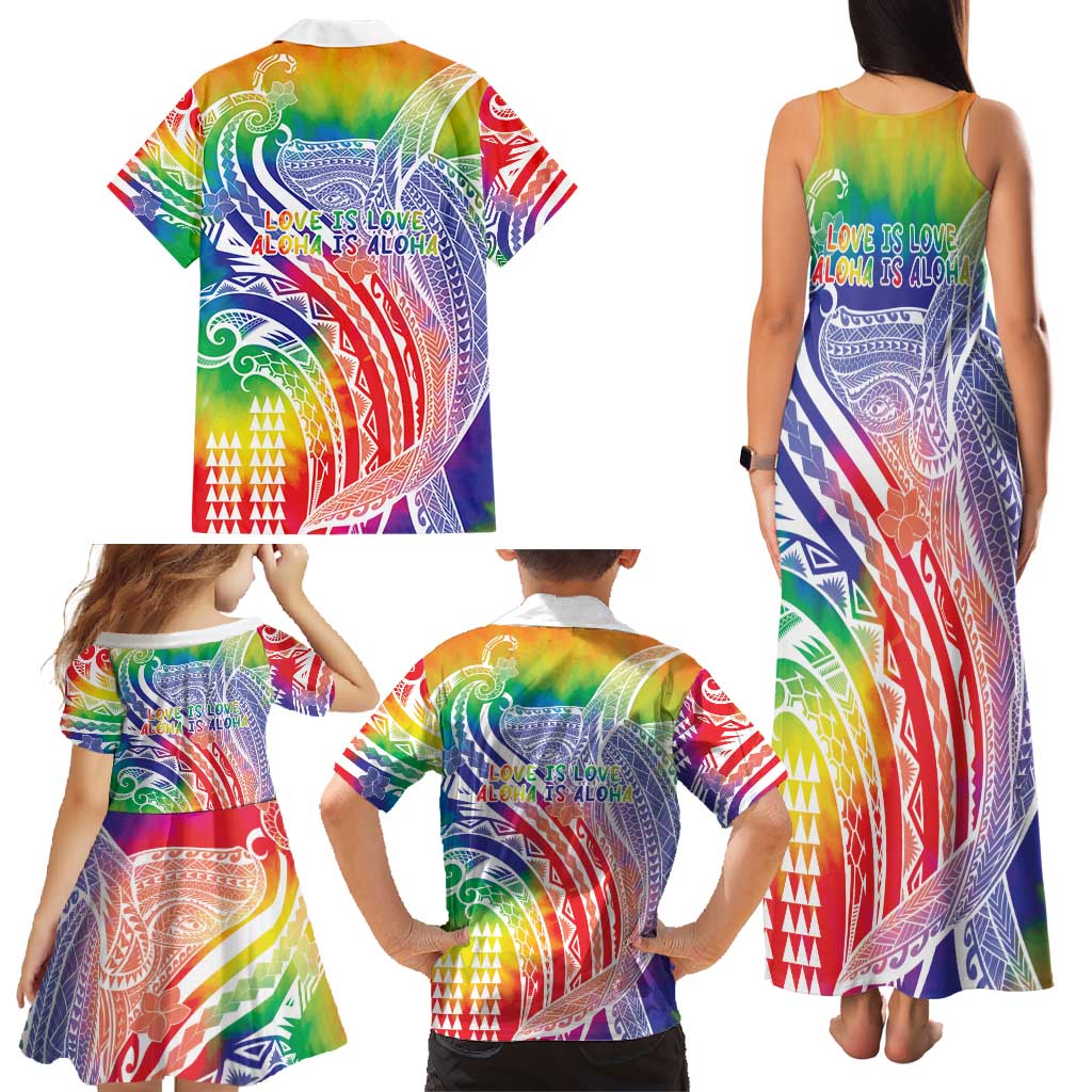Aloha Pride Rainbow Tie Dye Family Matching Tank Maxi Dress and Hawaiian Shirt Humpback Whale - Love is Love