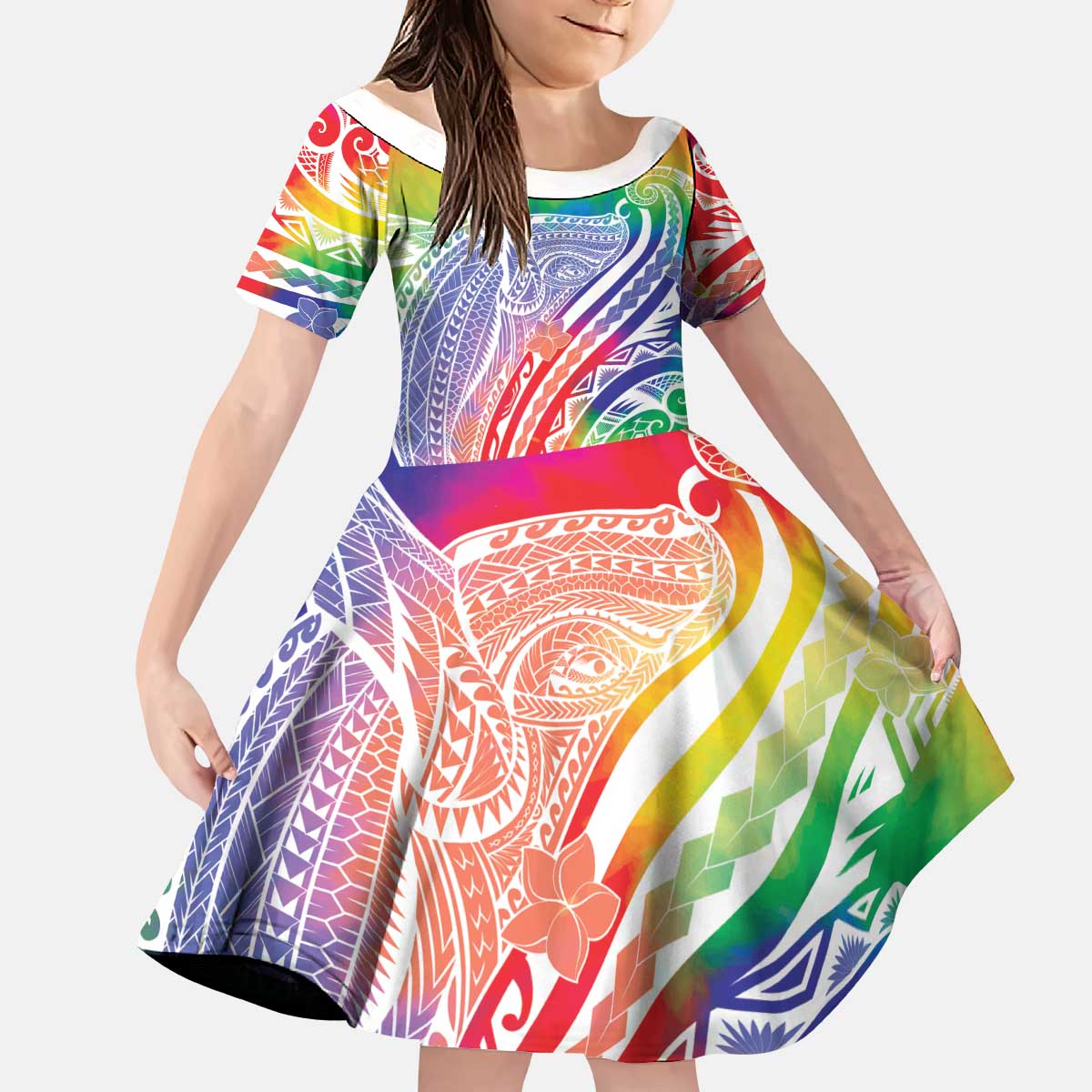 Aloha Pride Rainbow Tie Dye Kid Short Sleeve Dress Humpback Whale - Love is Love