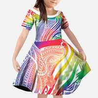 Aloha Pride Rainbow Tie Dye Kid Short Sleeve Dress Humpback Whale - Love is Love