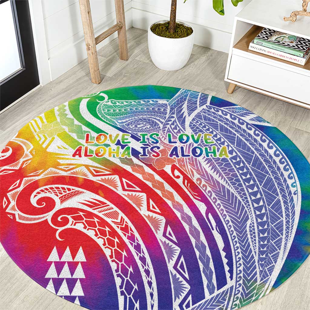 Aloha Pride Rainbow Tie Dye Round Carpet Humpback Whale - Love is Love