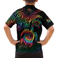 Hawaii Pride Family Matching Long Sleeve Bodycon Dress and Hawaiian Shirt Rainbow Swirls LT7 - Polynesian Pride