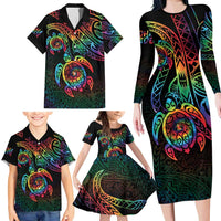 Hawaii Pride Family Matching Long Sleeve Bodycon Dress and Hawaiian Shirt Rainbow Swirls LT7 - Polynesian Pride