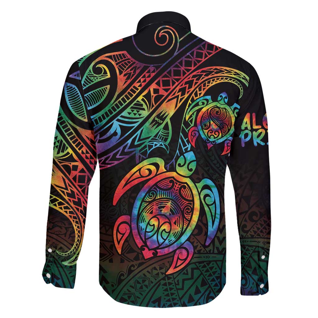 Hawaii Pride Family Matching Long Sleeve Bodycon Dress and Hawaiian Shirt Rainbow Swirls LT7 - Polynesian Pride