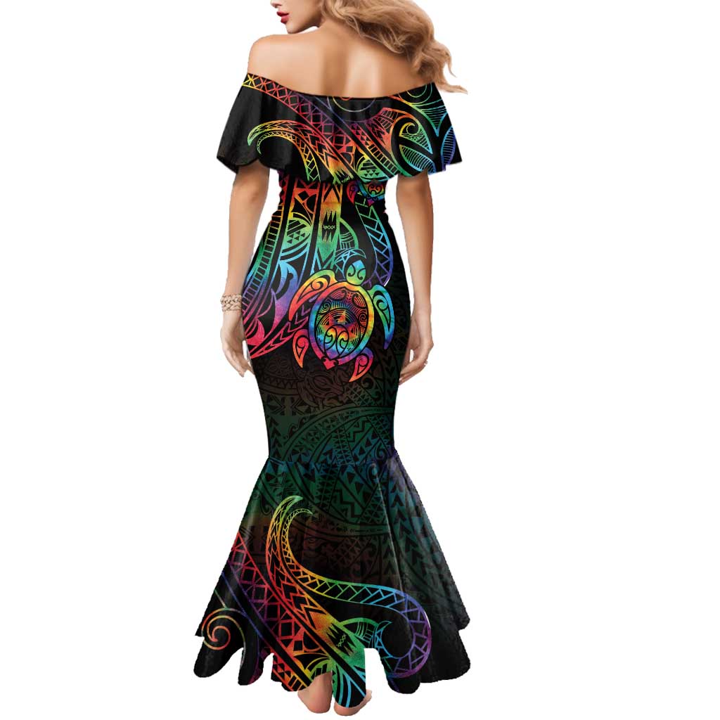Hawaii Pride Family Matching Mermaid Dress and Hawaiian Shirt Rainbow Swirls