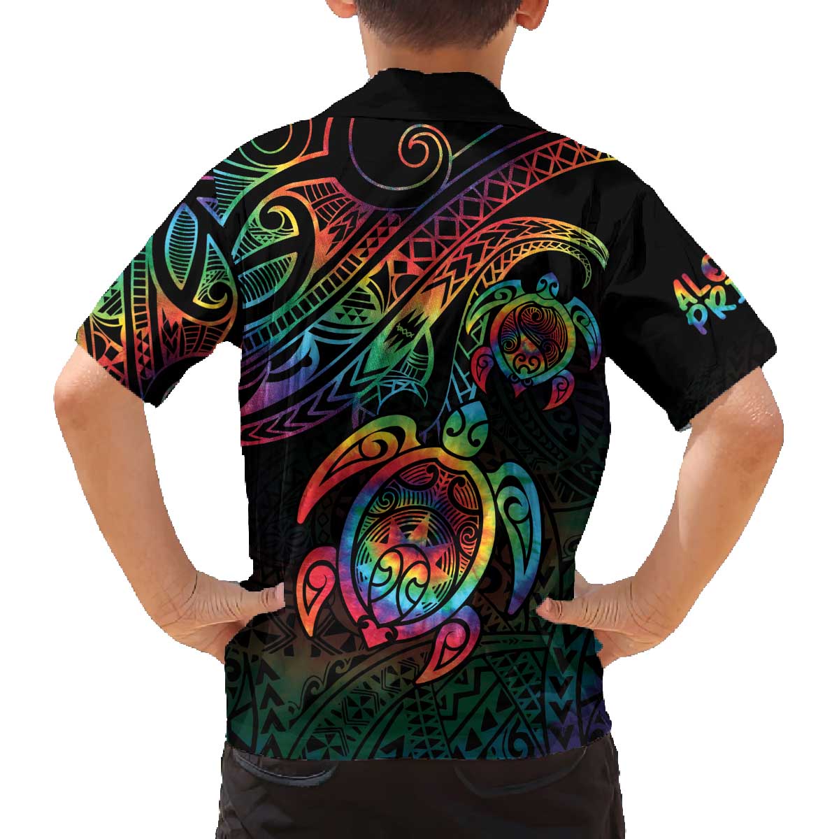 Hawaii Pride Family Matching Off The Shoulder Long Sleeve Dress and Hawaiian Shirt Rainbow Swirls LT7 - Polynesian Pride