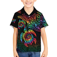 Hawaii Pride Family Matching Off The Shoulder Long Sleeve Dress and Hawaiian Shirt Rainbow Swirls LT7 Son's Shirt Colorful - Polynesian Pride