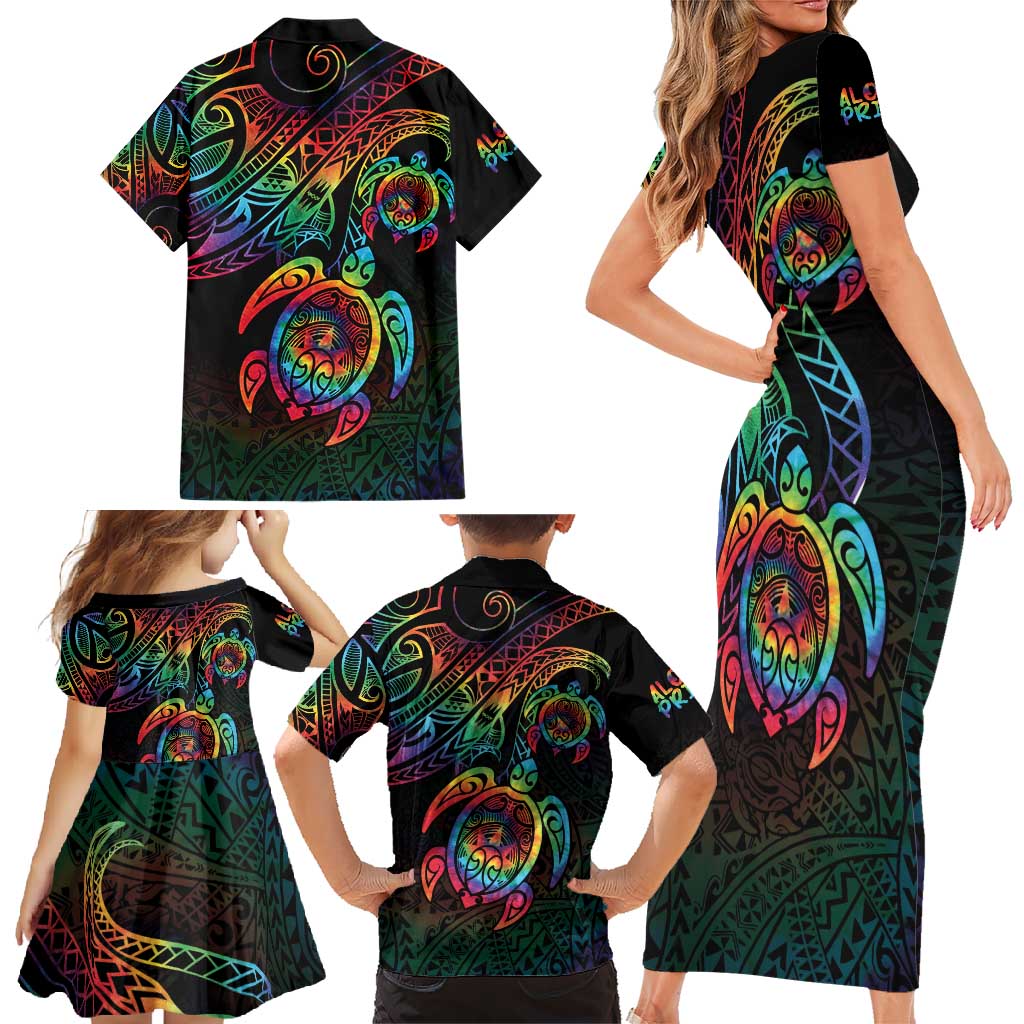 Hawaii Pride Family Matching Short Sleeve Bodycon Dress and Hawaiian Shirt Rainbow Swirls LT7 - Polynesian Pride