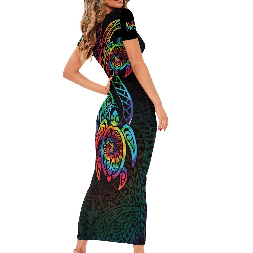Hawaii Pride Family Matching Short Sleeve Bodycon Dress and Hawaiian Shirt Rainbow Swirls LT7 - Polynesian Pride