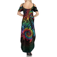 Hawaii Pride Family Matching Summer Maxi Dress and Hawaiian Shirt Rainbow Swirls