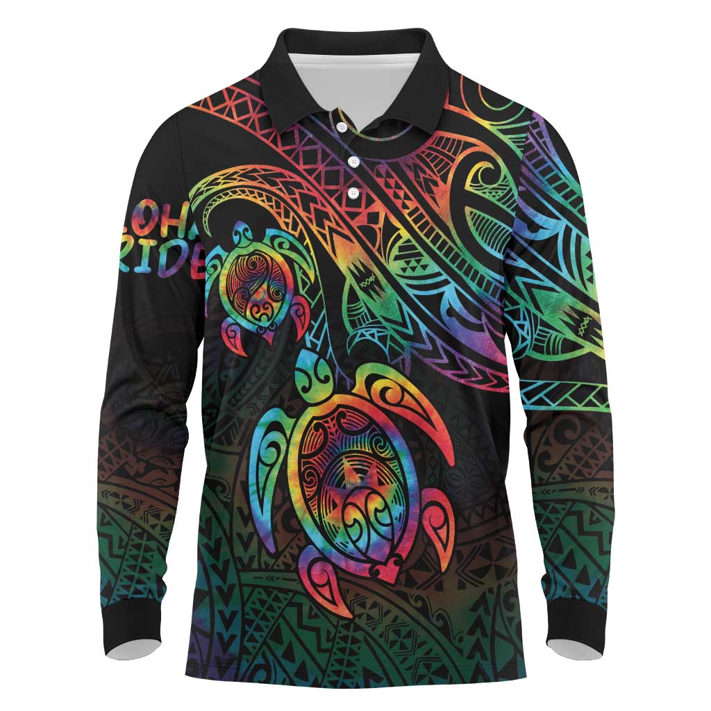 Hawaii Pride Long Sleeve Polo Shirt Rainbow Swirls LT7 Colorful - Polynesian Pride