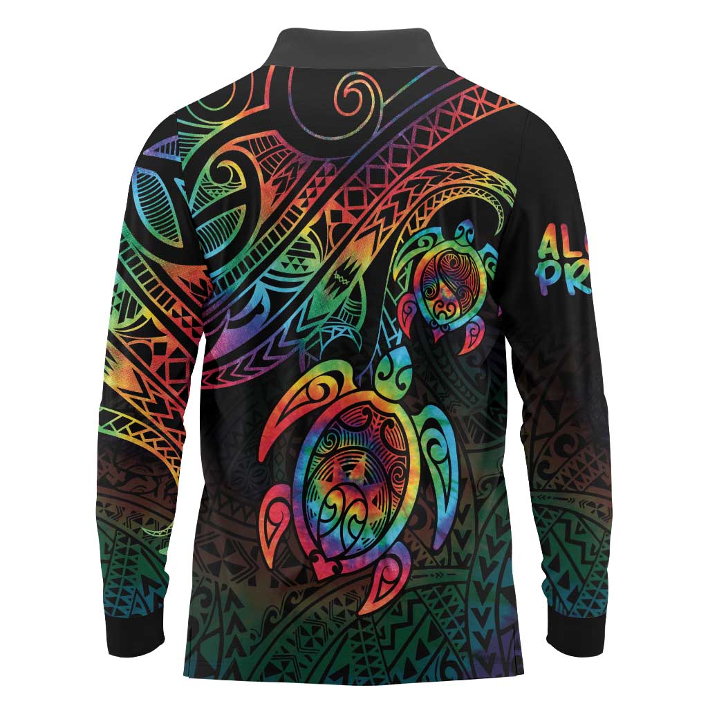 Hawaii Pride Long Sleeve Polo Shirt Rainbow Swirls LT7 - Polynesian Pride