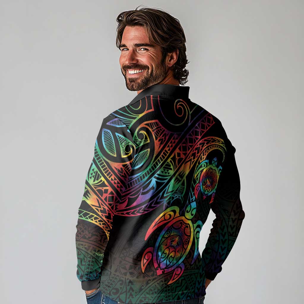 Hawaii Pride Long Sleeve Polo Shirt Rainbow Swirls LT7 - Polynesian Pride