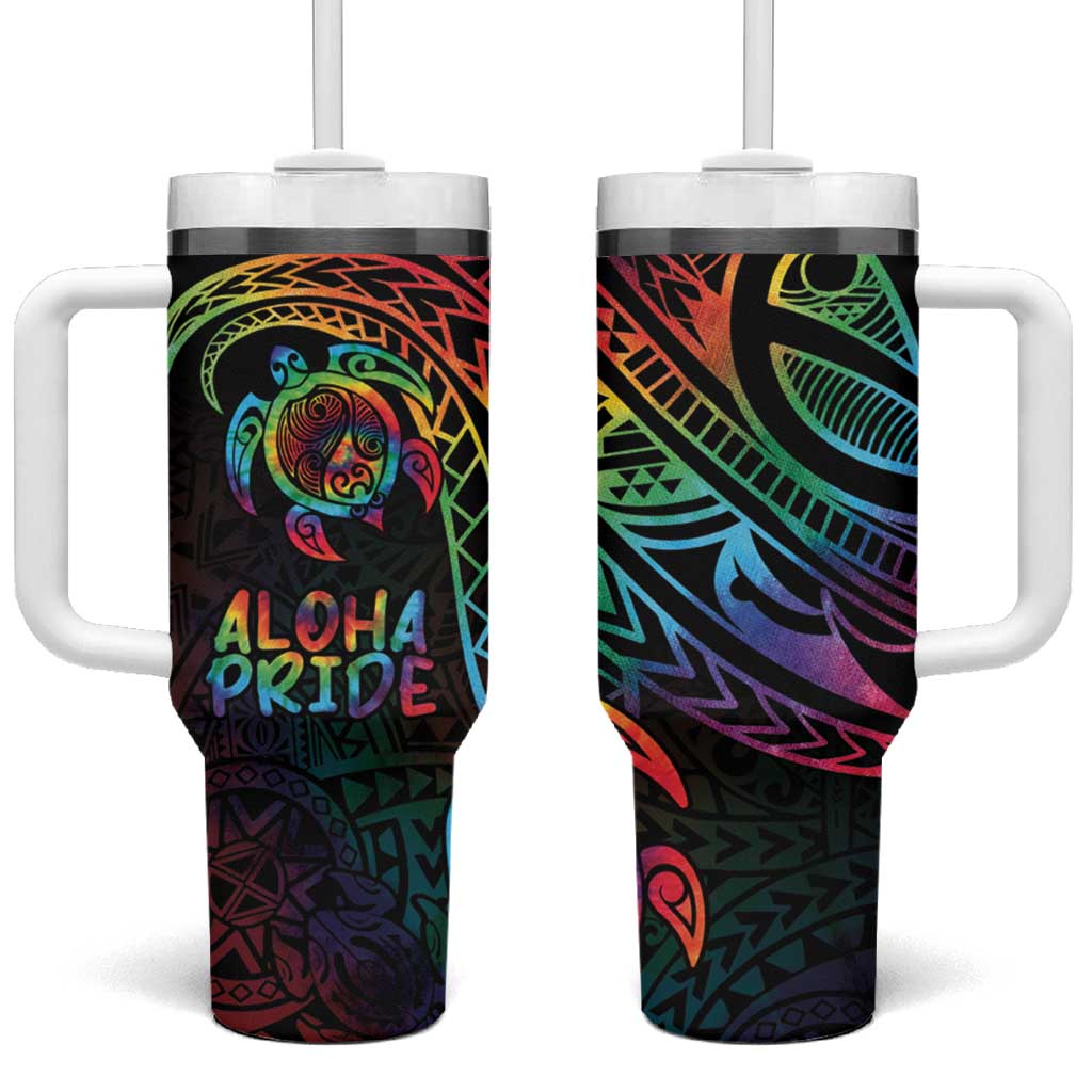 Hawaii Pride Tumbler With Handle Rainbow Swirls
