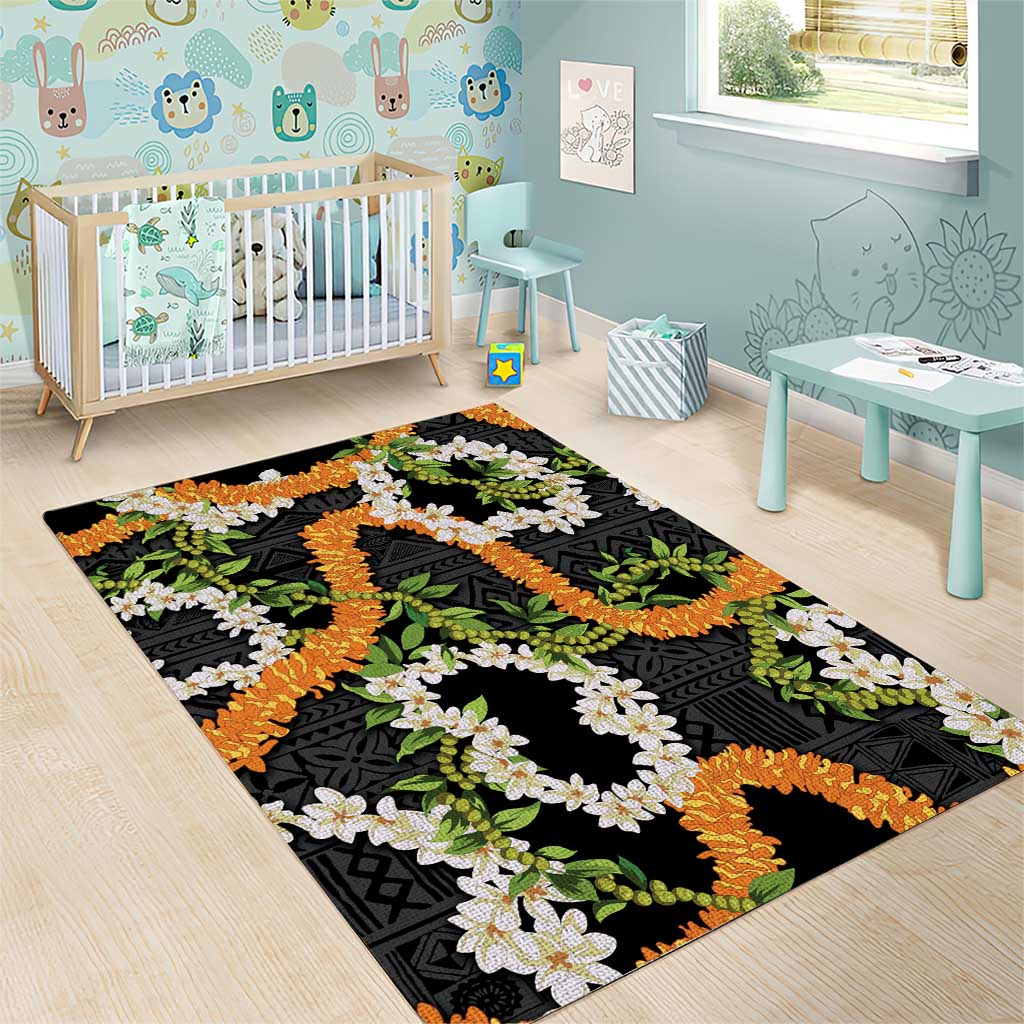 Aloha Festive Hawaii Area Rug Mokihana - Maile and Ilima on Black - Polynesian Pride
