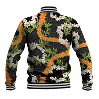 Aloha Festive Hawaii Baseball Jacket Mokihana - Maile and Ilima on Black - Polynesian Pride