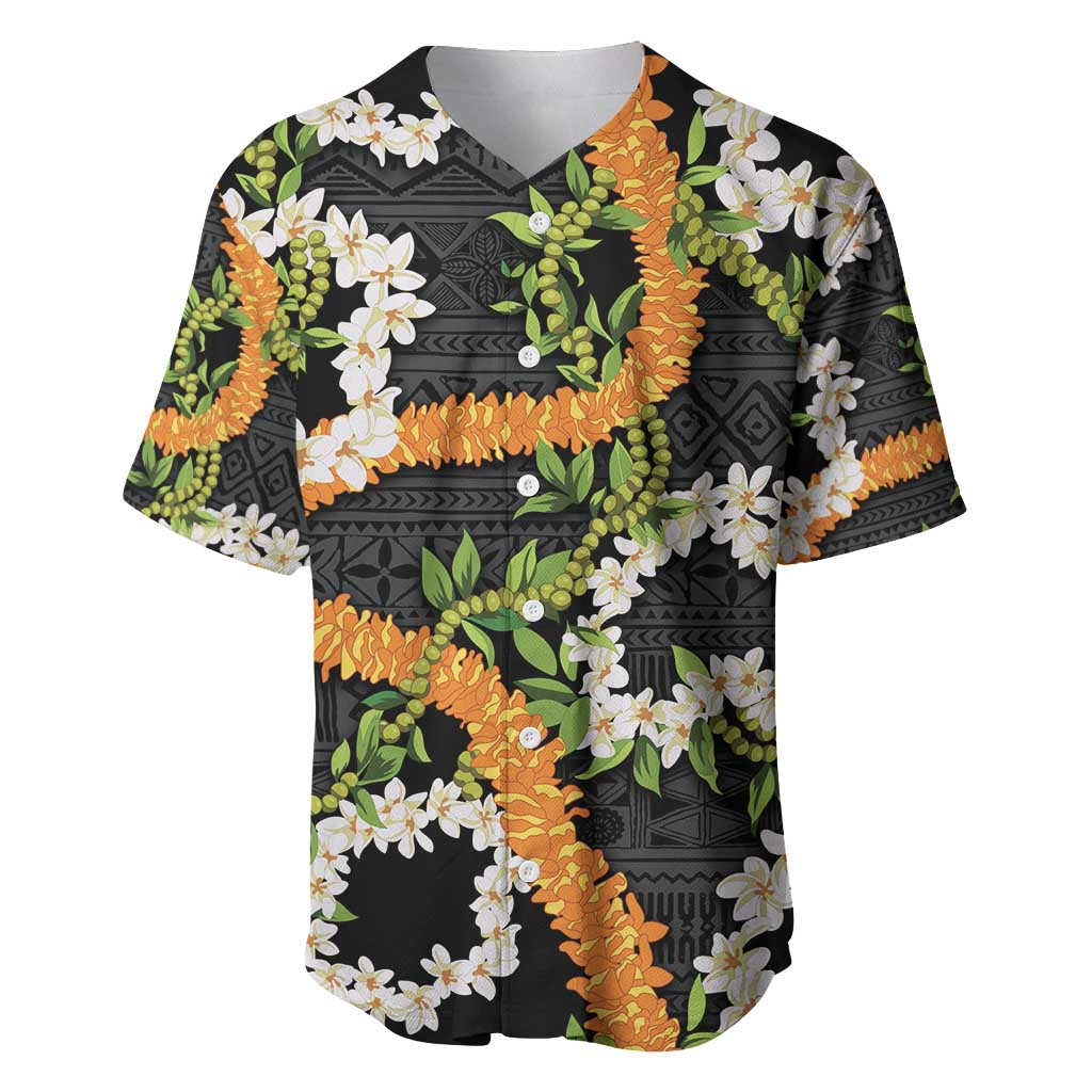 Aloha Festive Hawaii Baseball Jersey Mokihana - Maile and Ilima on Black - Polynesian Pride