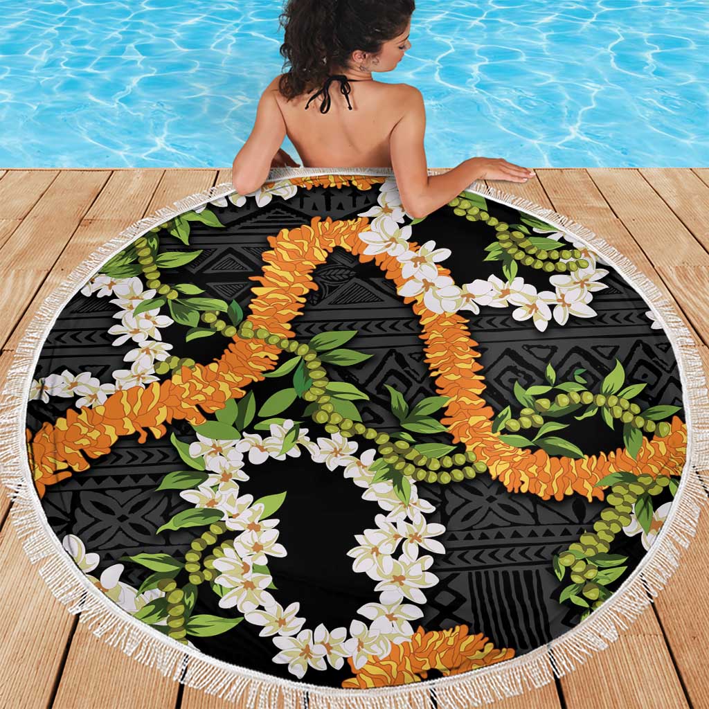 Aloha Festive Hawaii Beach Blanket Mokihana - Maile and Ilima on Black - Polynesian Pride