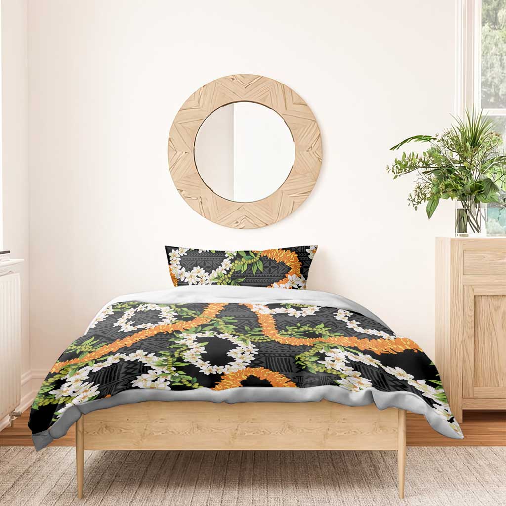 Aloha Festive Hawaii Bedding Set Mokihana - Maile and Ilima on Black - Polynesian Pride