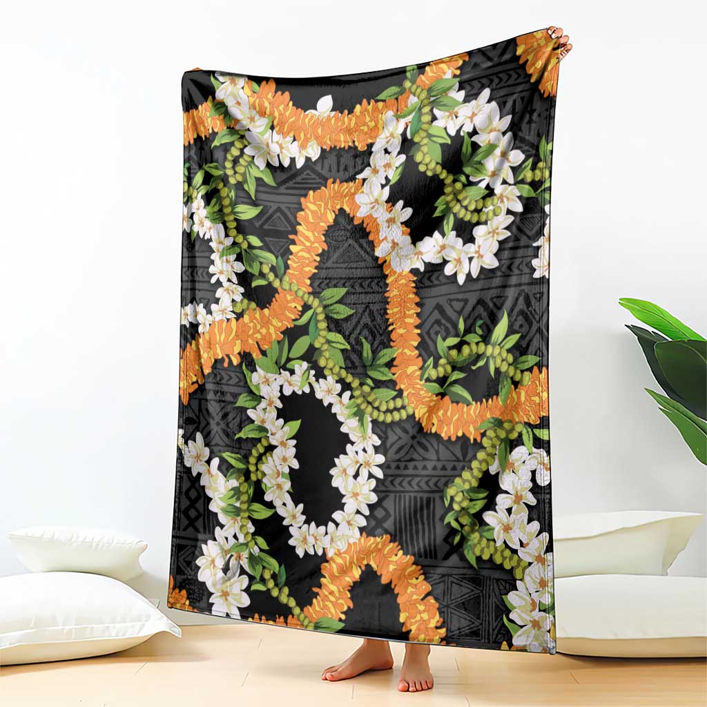 Aloha Festive Hawaii Blanket Mokihana - Maile and Ilima on Black - Polynesian Pride