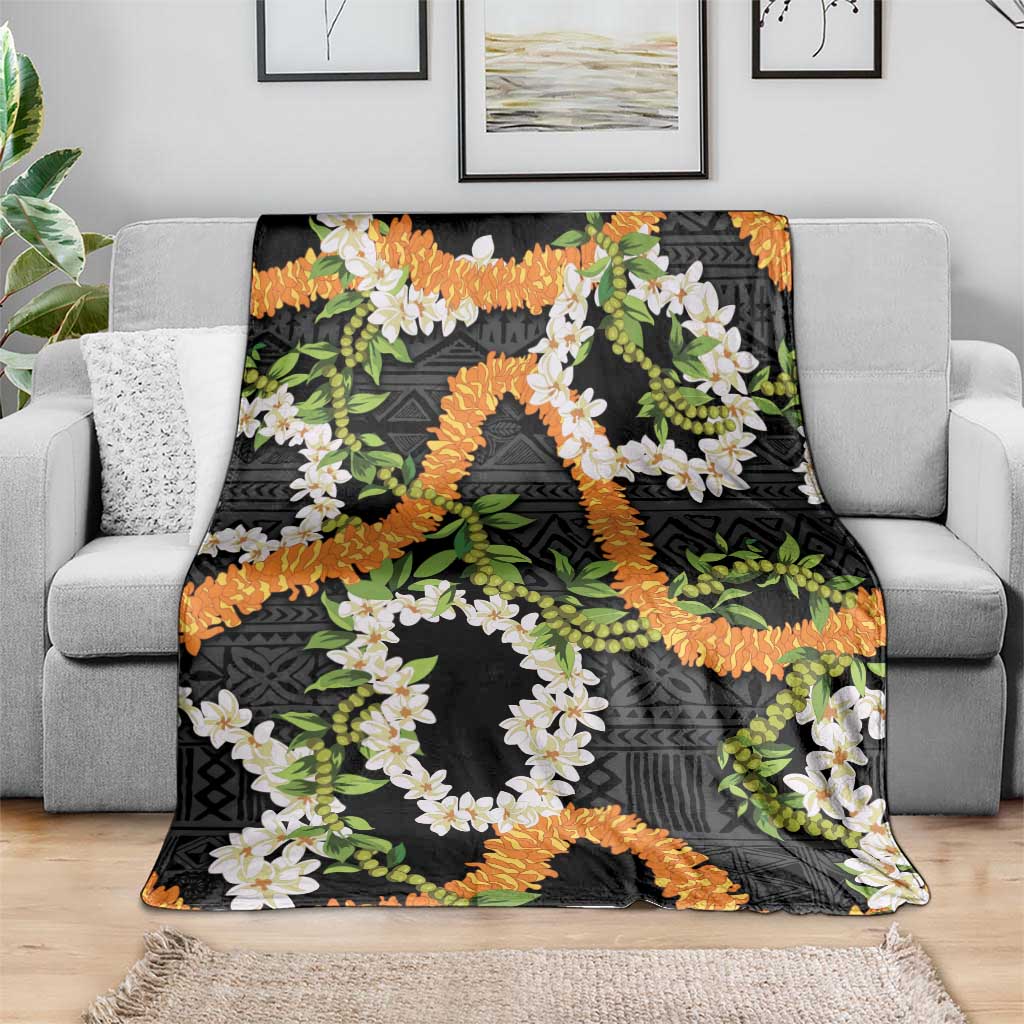 Aloha Festive Hawaii Blanket Mokihana - Maile and Ilima on Black - Polynesian Pride