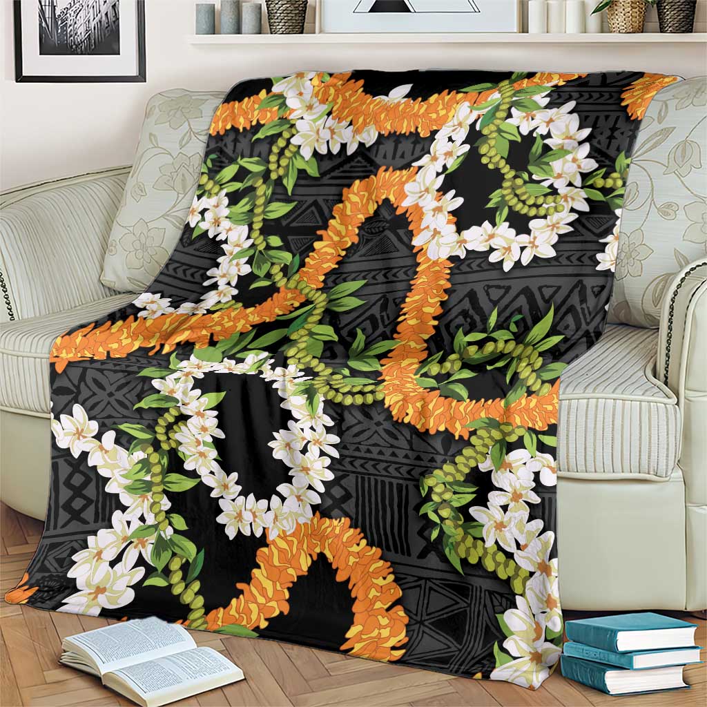 Aloha Festive Hawaii Blanket Mokihana - Maile and Ilima on Black - Polynesian Pride