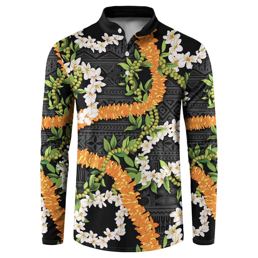 Aloha Festive Hawaii Button Sweatshirt Mokihana - Maile and Ilima on Black - Polynesian Pride