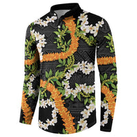 Aloha Festive Hawaii Button Sweatshirt Mokihana - Maile and Ilima on Black - Polynesian Pride