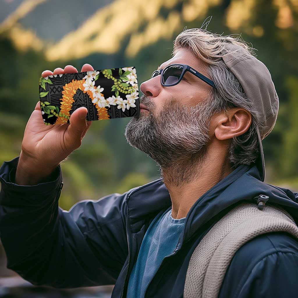Aloha Festive Hawaii 4 in 1 Can Cooler Tumbler Mokihana - Maile and Ilima on Black - Polynesian Pride