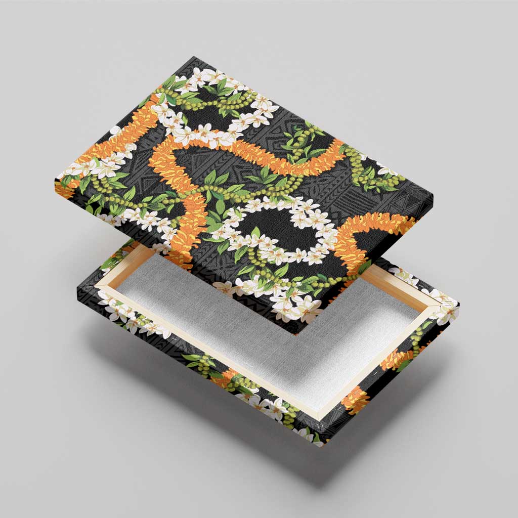 Aloha Festive Hawaii Canvas Wall Art Mokihana - Maile and Ilima on Black - Polynesian Pride