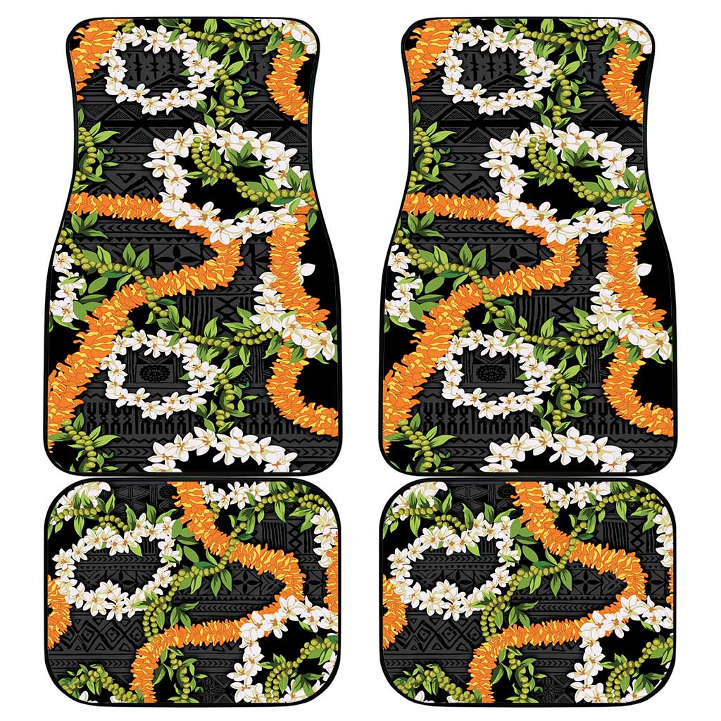 Aloha Festive Hawaii Car Mats Mokihana - Maile and Ilima on Black - Polynesian Pride