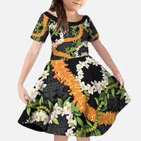 Aloha Festive Hawaii Family Matching Off Shoulder Maxi Dress and Hawaiian Shirt Mokihana - Maile and Ilima on Black - Polynesian Pride