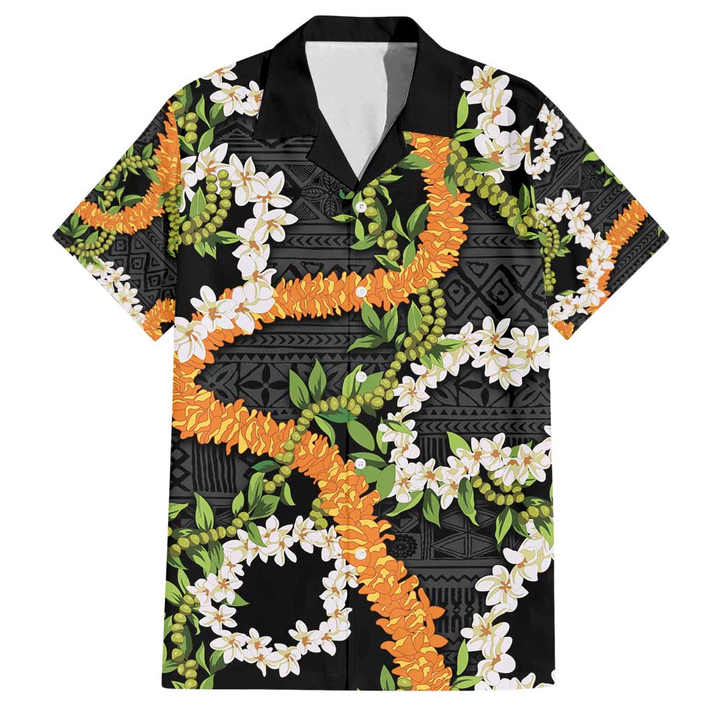 Aloha Festive Hawaii Family Matching Off Shoulder Maxi Dress and Hawaiian Shirt Mokihana - Maile and Ilima on Black - Polynesian Pride