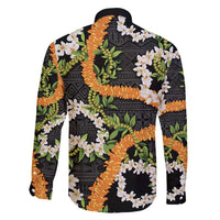 Aloha Festive Hawaii Family Matching Short Sleeve Bodycon Dress and Hawaiian Shirt Mokihana - Maile and Ilima on Black - Polynesian Pride