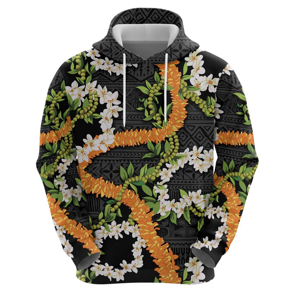 Aloha Festive Hawaii Hoodie Mokihana - Maile and Ilima on Black - Polynesian Pride